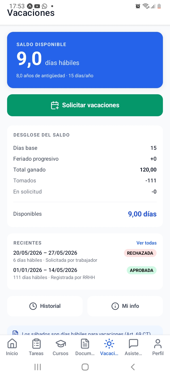 Vacaciones — vista mobile enregla.cl